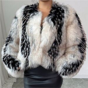 Faux Fur soft Jacket in Ivory and Black NEW